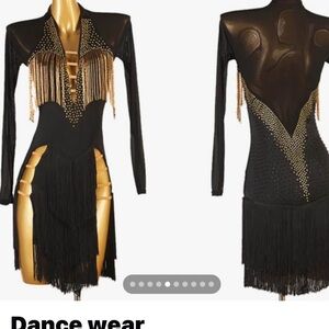 Elegant Black and Gold Fringe Dress